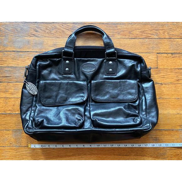 FOSSIL Black Leather Padded Mens Attache - Picture 10 of 12